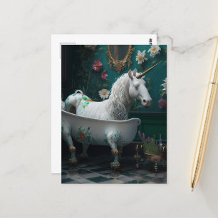 Silly AI generated Unicorn in a Bathtub Postcard