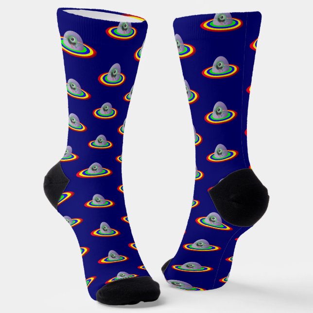Silly Alien and Spaceship Socks (Angled)