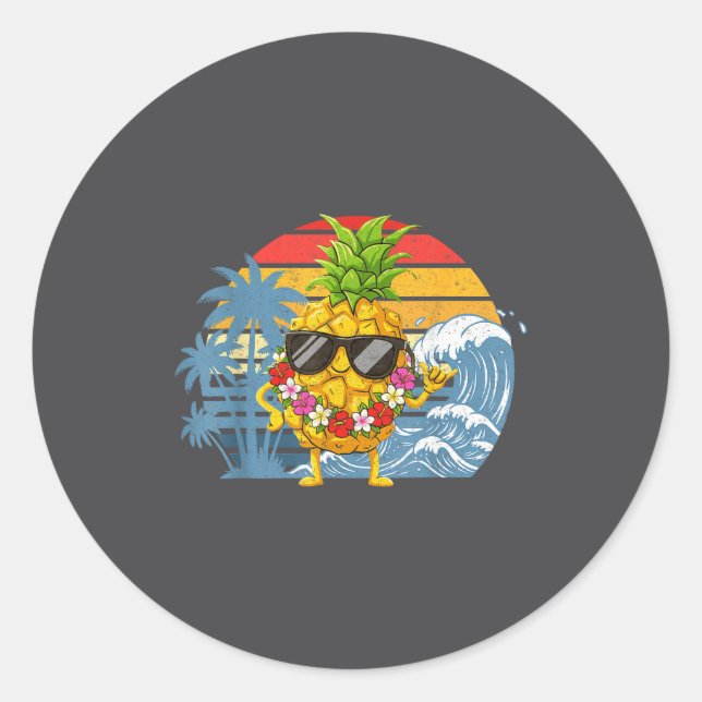 Silly Aloha Hawaiian Pineapple Sign Hawaii Shaka Classic Round Sticker (Front)