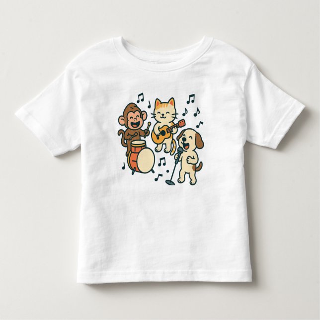 Silly Animal Band – Monkey Drums, Cat Guitar & Dog Toddler T-Shirt (Front)