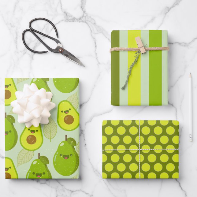 Silly Avocados Wrapping Paper Set (Front)