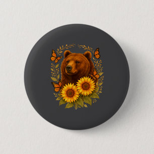 Silly Bear Butterfly Nature Rustic Sunflower Monar 6 Cm Round Badge