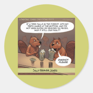 Silly Beaver Jokes Funny Cartoon Classic Round Sticker