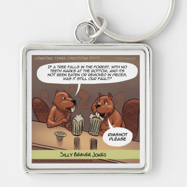 Silly Beaver Jokes Funny Cartoon Key Ring (Front)