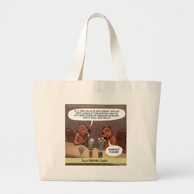 Silly Beaver Jokes Funny Cartoon Large Tote Bag (Front)
