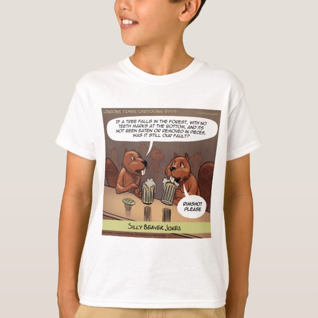 Silly Beaver Jokes Funny Cartoon T-Shirt (Front)