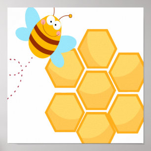 silly bee and beehive honey comb poster
