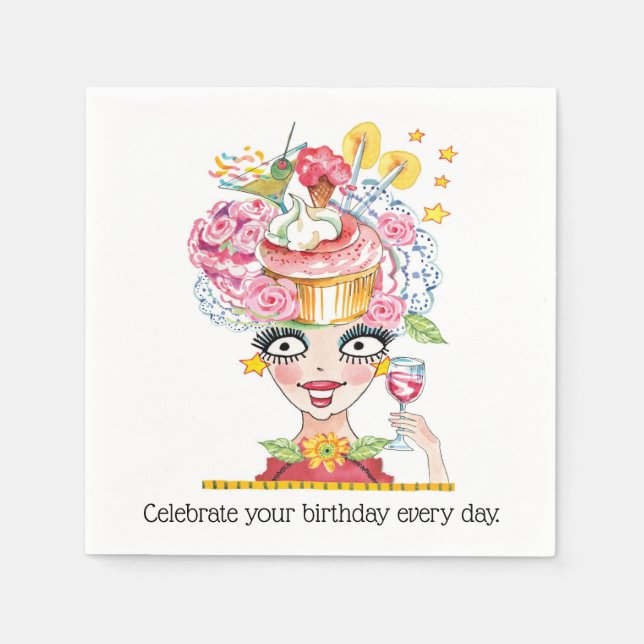 Silly Birthday Babe Cupcake Cocktail Napkin (Front)