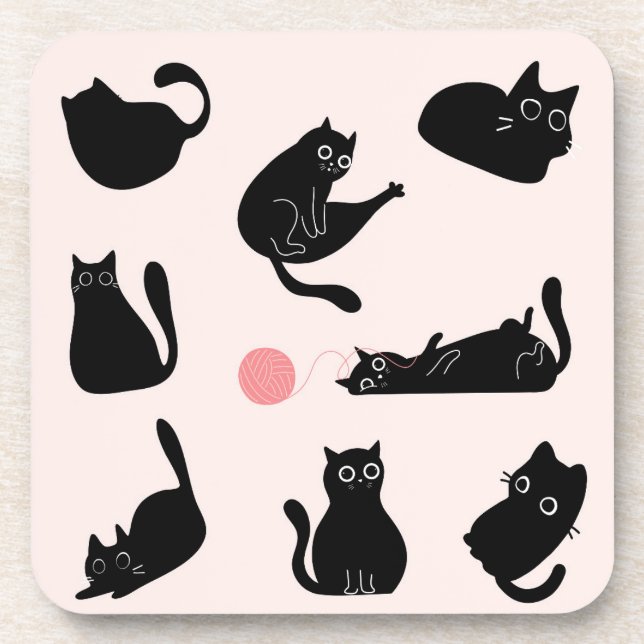  Silly Black Cats Coaster (Front)