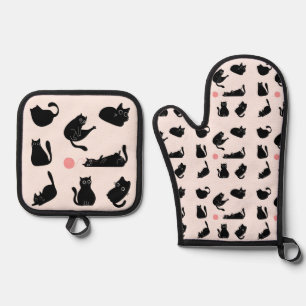 Silly Black Cats Oven Mitt & Pot Holder Set