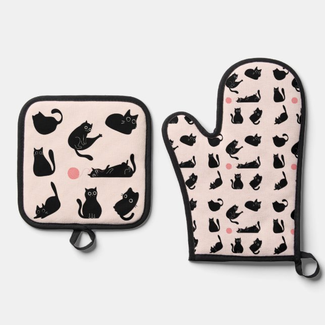  Silly Black Cats Oven Mitt & Pot Holder Set (Front)
