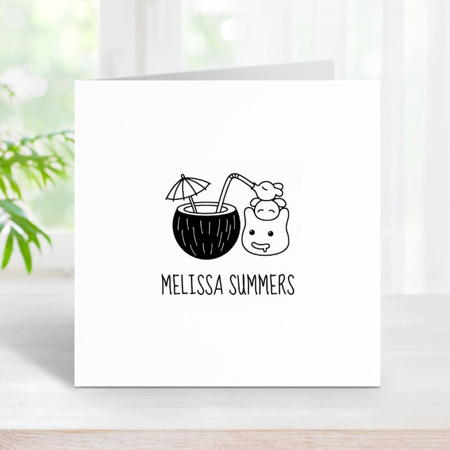 Silly Blob Creatures Coconut Drink Custom Name 1x1 Rubber Stamp (Creator Uploaded)