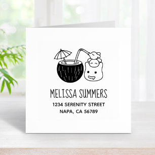 Silly Blob Creatures Having Coconut Drink Address Rubber Stamp