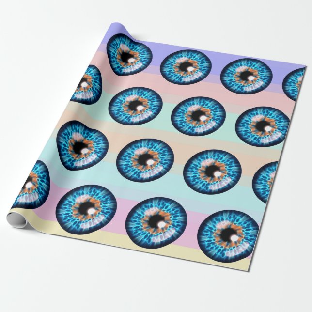 Silly Blue and orange iris eyeball pattern Wrapping Paper (Unrolled)