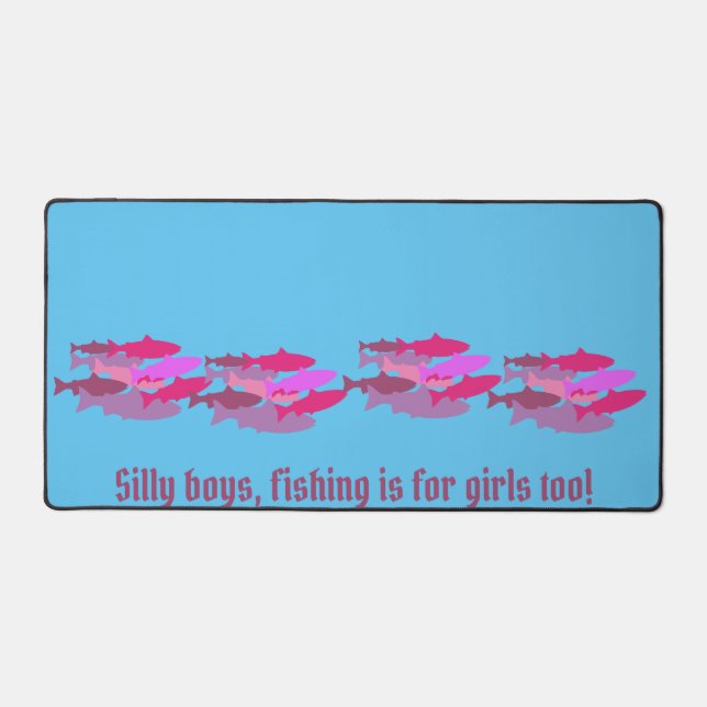 "Silly boys..." Pink Camo Trout  Desk Mat (Front)