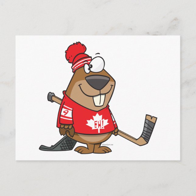 silly canadian hockey beaver cartoon postcard (Front)