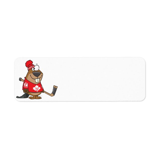 silly canadian hockey beaver cartoon return address label (Front)