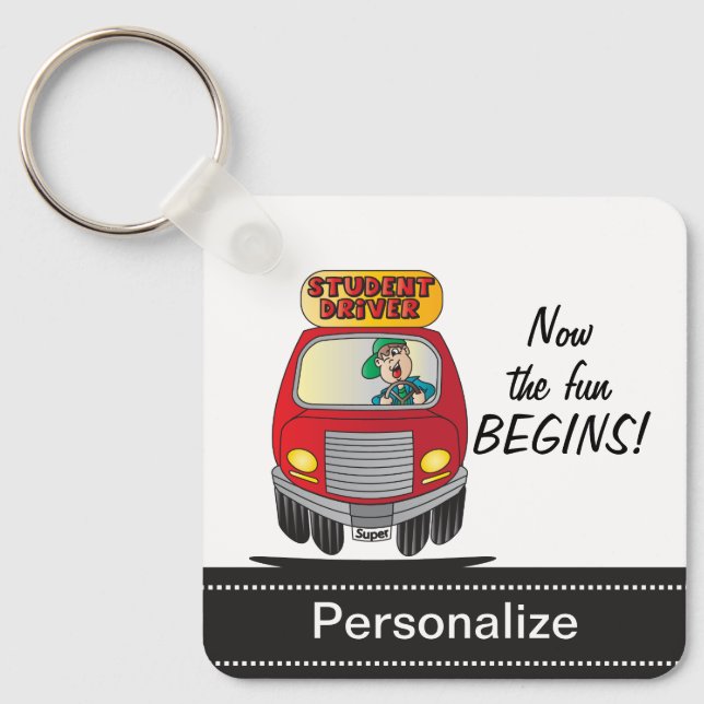 Silly Cartoon Student Driver  Key Ring (Front)