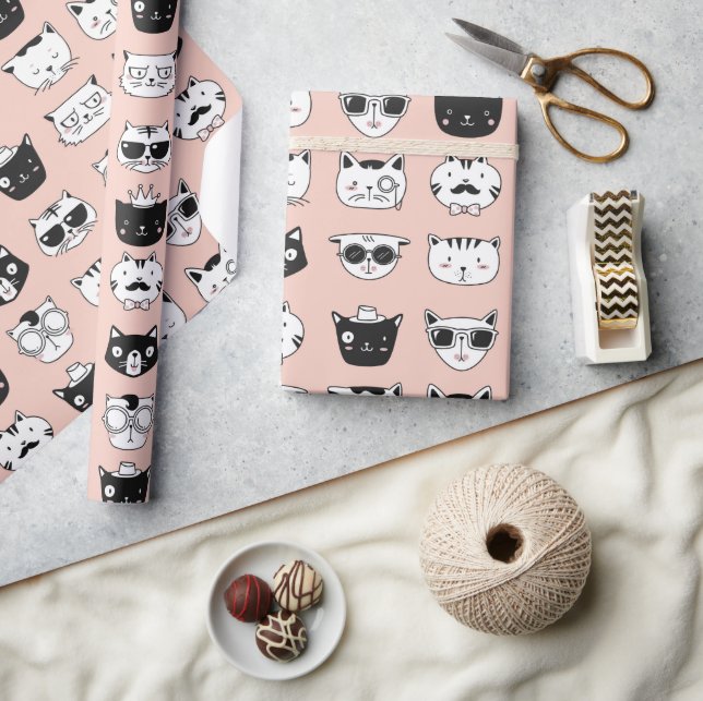 Silly Cat Face Doodles Wrapping Paper (Crafts)