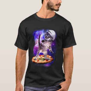 Silly Cat Flying A Pizza Astronaut Kitten Space &  T-Shirt