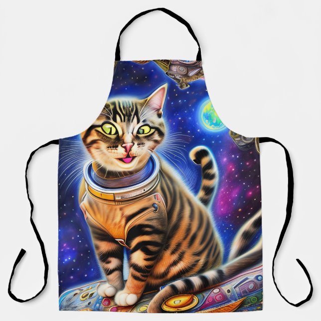 Silly Cat in Space World Meme Artwork Apron (Front)