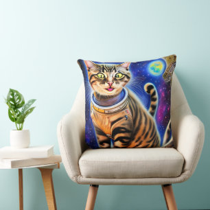 Silly Cat in Space World Meme Artwork Cushion