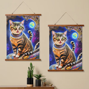 Silly Cat in Space World Meme Artwork  Hanging Tapestry