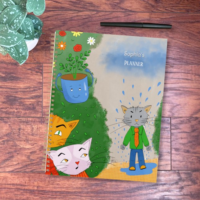Silly Cat Personalised Planner (Silly cartoon cats personalized planner (Front view) .)