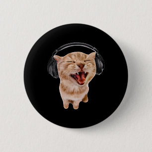 Silly Cat With Headphones 6 Cm Round Badge