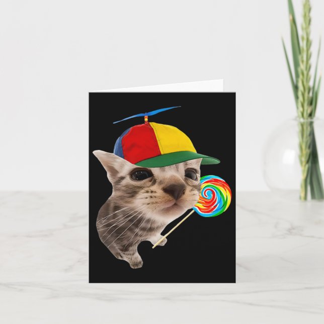 Silly Cat With Lollipop Meme  Card (Front)