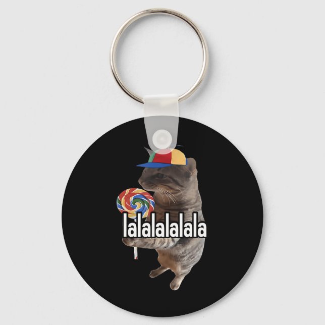 Silly Cat With Lollipop Meme  Key Ring (Front)