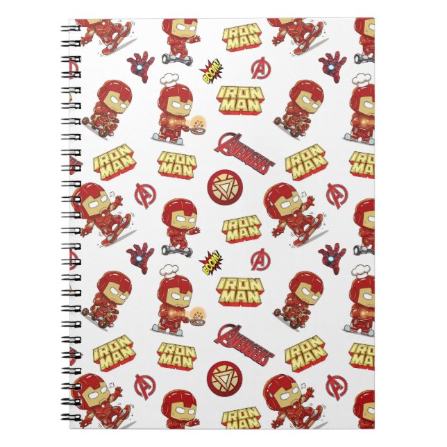 Silly Chibi Iron Man Seamless Pattern - Superhero  Notebook (Front)