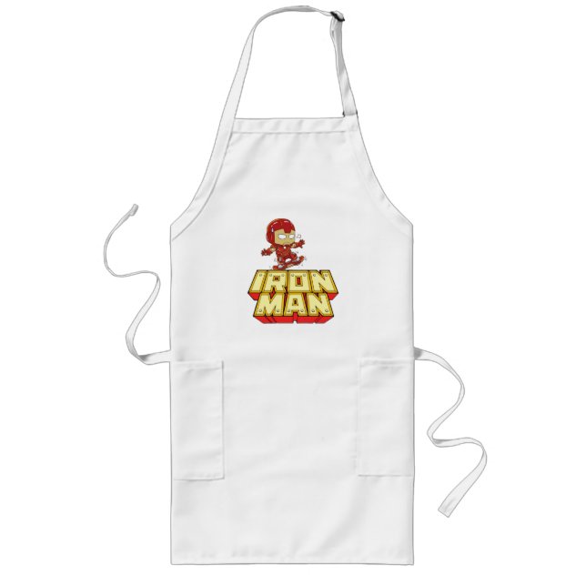Silly Chibi Iron Man Skateboarding  Long Apron (Front)