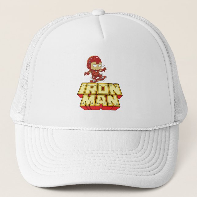 Silly Chibi Iron Man Skateboarding  Trucker Hat (Front)