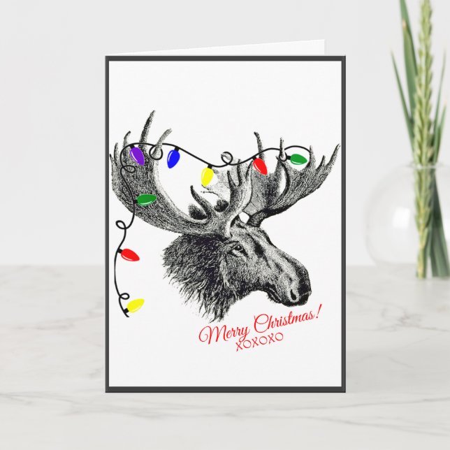 Silly Christmas Moose with Holiday Lights (Front)
