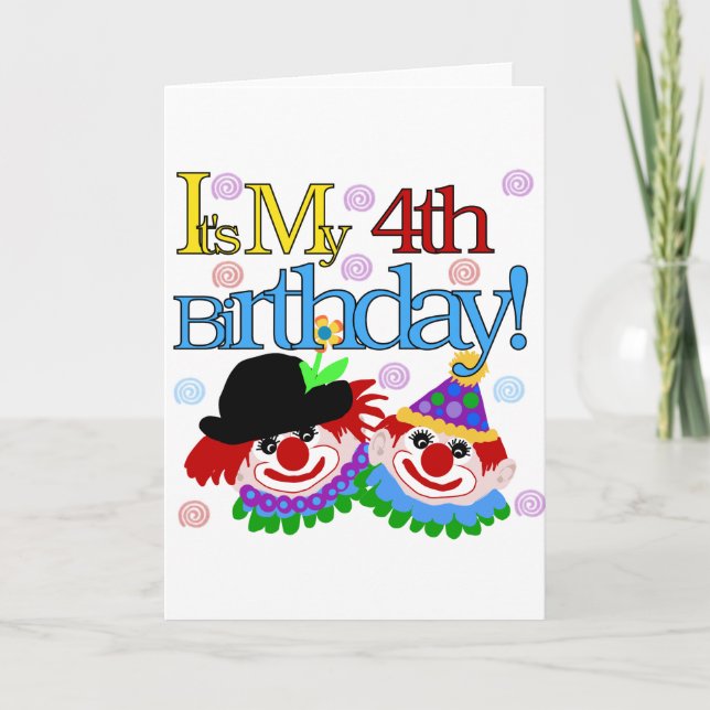Silly Clowns 4th Birthday Tshirts and Gifts Card (Front)