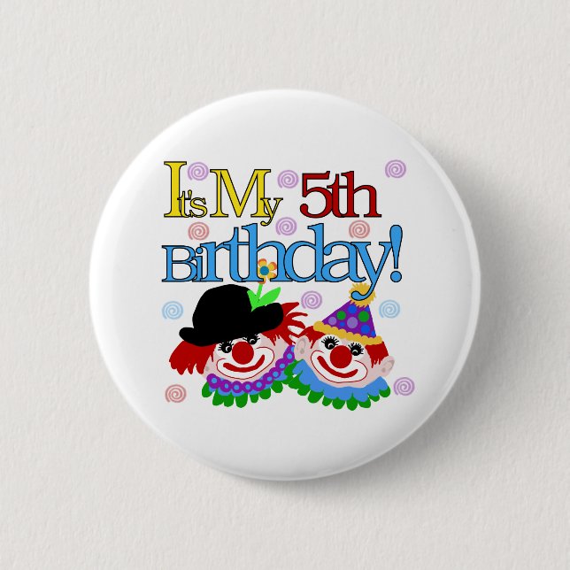 Silly Clowns 5th Birthday 6 Cm Round Badge (Front)