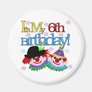Silly Clowns 6th Birthday Magnet