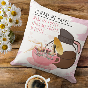 Silly Coffee Mug Girl in a Mug Pillow
