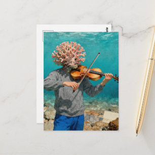 Silly Coral Ocean Person Making Music Postcard