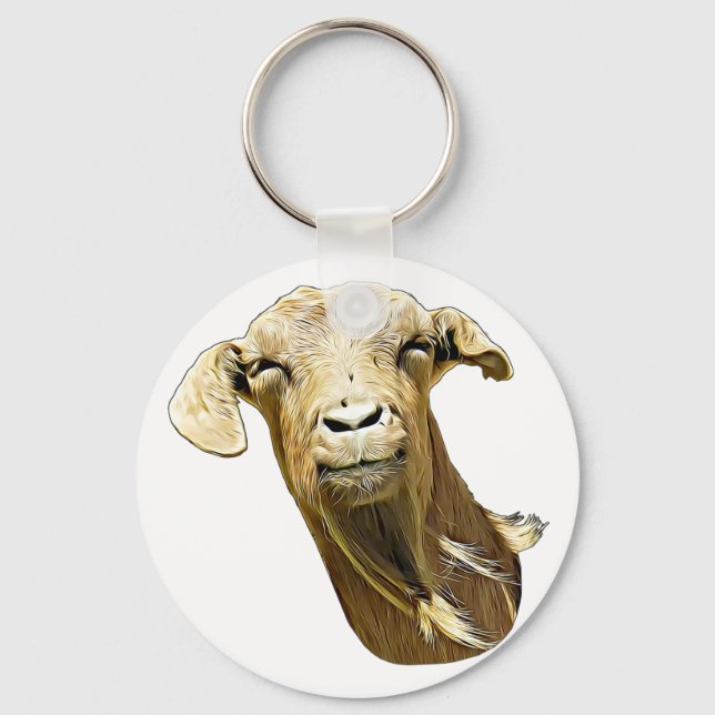 silly Cute Goat Face Farm Animal Art  Key Ring (Front)