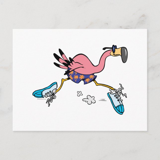 silly cute jogging running flamingo postcard (Front)