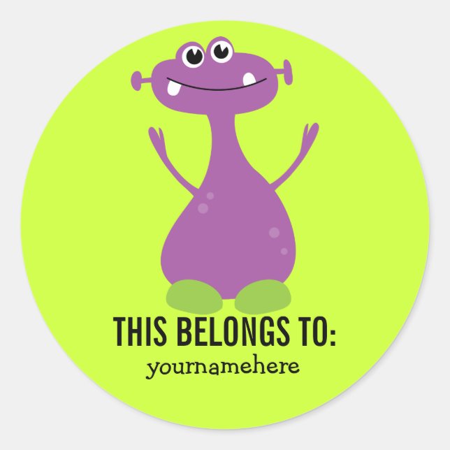 Silly Cute Monster THIS BELONGS TO Stickers (Front)