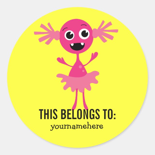 Silly Cute Monster THIS BELONGS TO Stickers (Front)