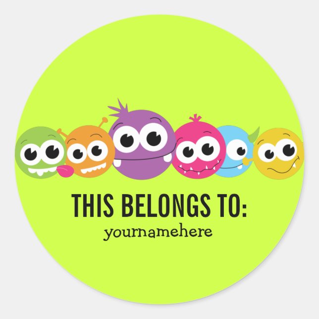 Silly Cute Monster THIS BELONGS TO Stickers (Front)