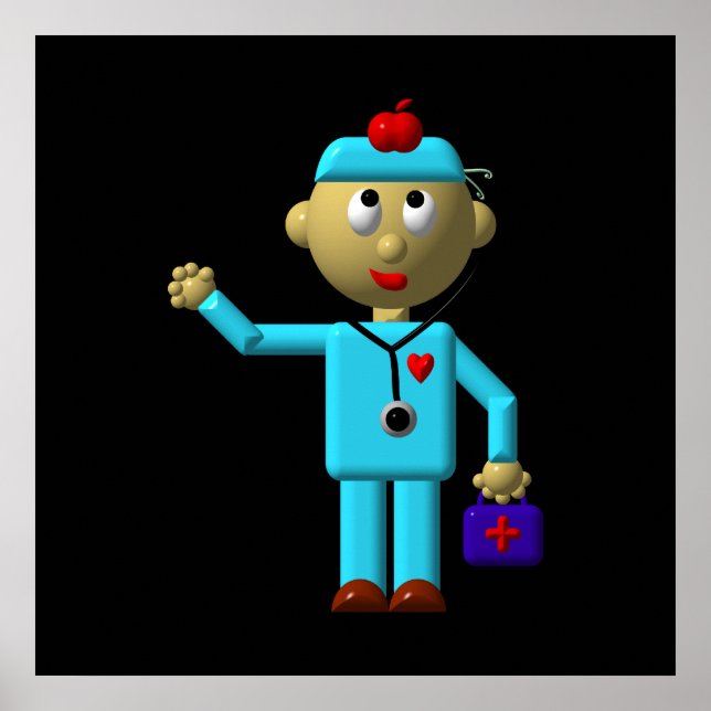Silly Doctor with Apple on his head & Medical Bag Poster (Front)