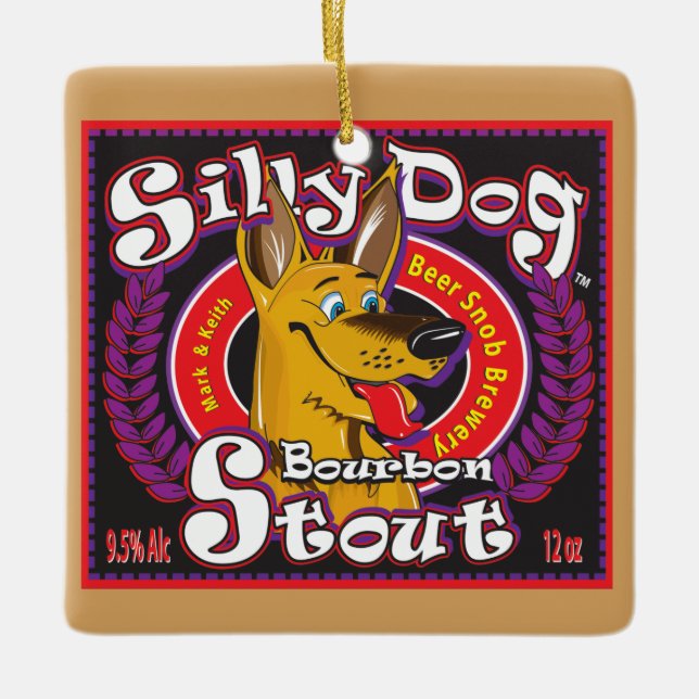 Silly Dog Bourbon Stout Ceramic Tree Decoration (Front)