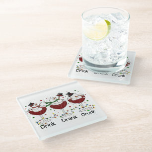 Silly “Drink, Drank, Drunk” Snowman and Wine  Glass Coaster