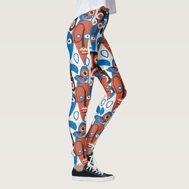 Silly Faces Inspired by Picasso Retro Modern Leggings (Right)