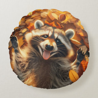 Silly Fall Racoon  Round Cushion